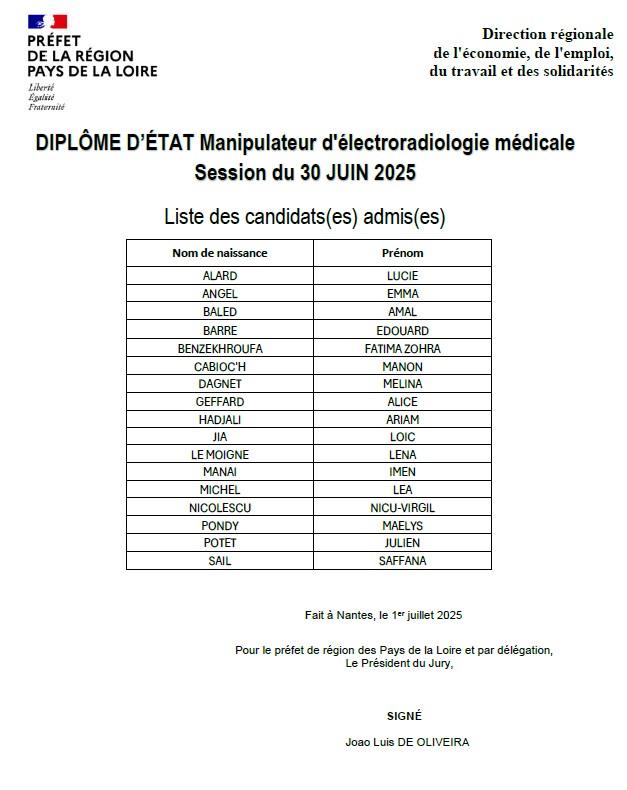 Résultats DE 2025 session 1