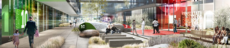 Projet du nouveau CHU sur l'Île-de-Nantes - illustration Rue Intérieure pano