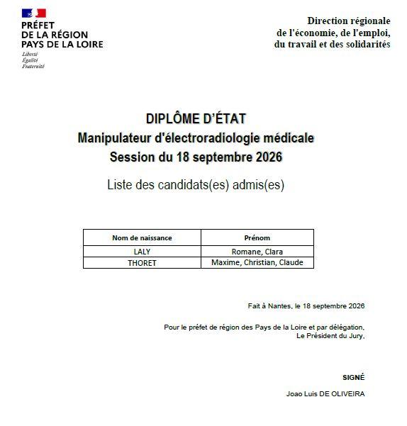 Résultats jury DE 2026 - 18 09 2026